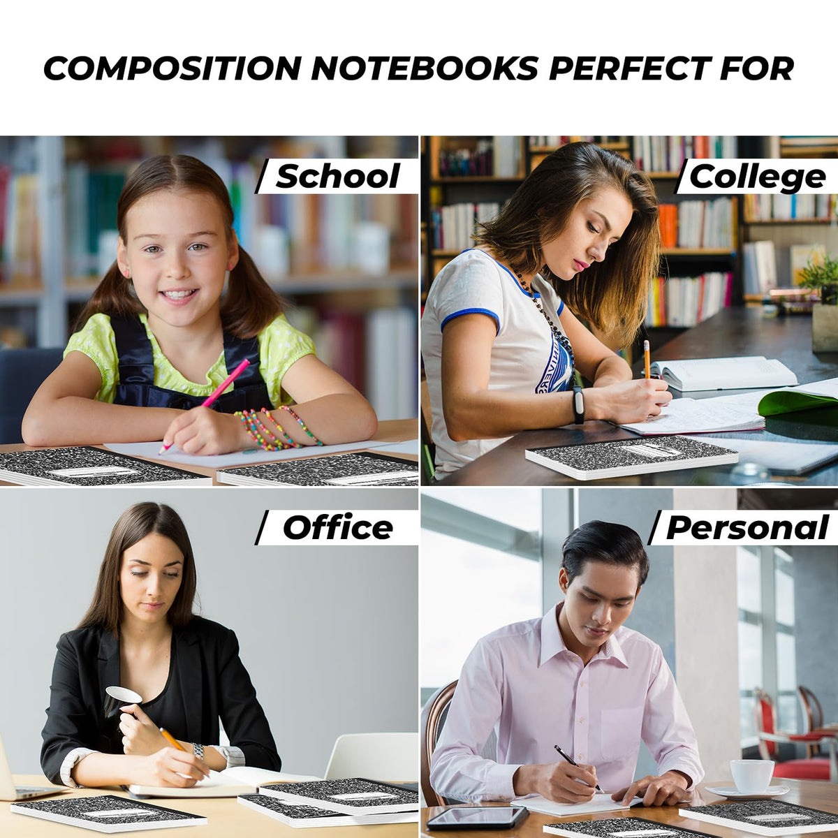 Rosmonde 12 Pack Graph Paper Composition Notebook, 4x4 Grid, 100 Sheets