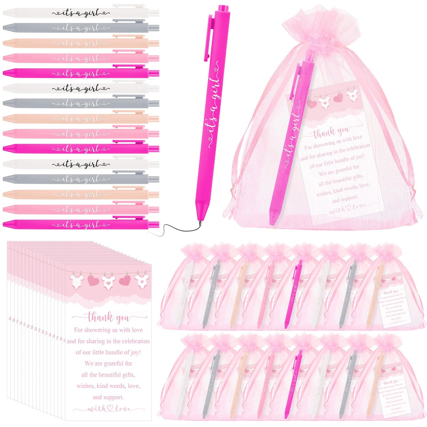 Chuangdi 50 Pack It's a Girl Party Baby Shower Pens Favors for Guests, Pink Gender Reveal Party