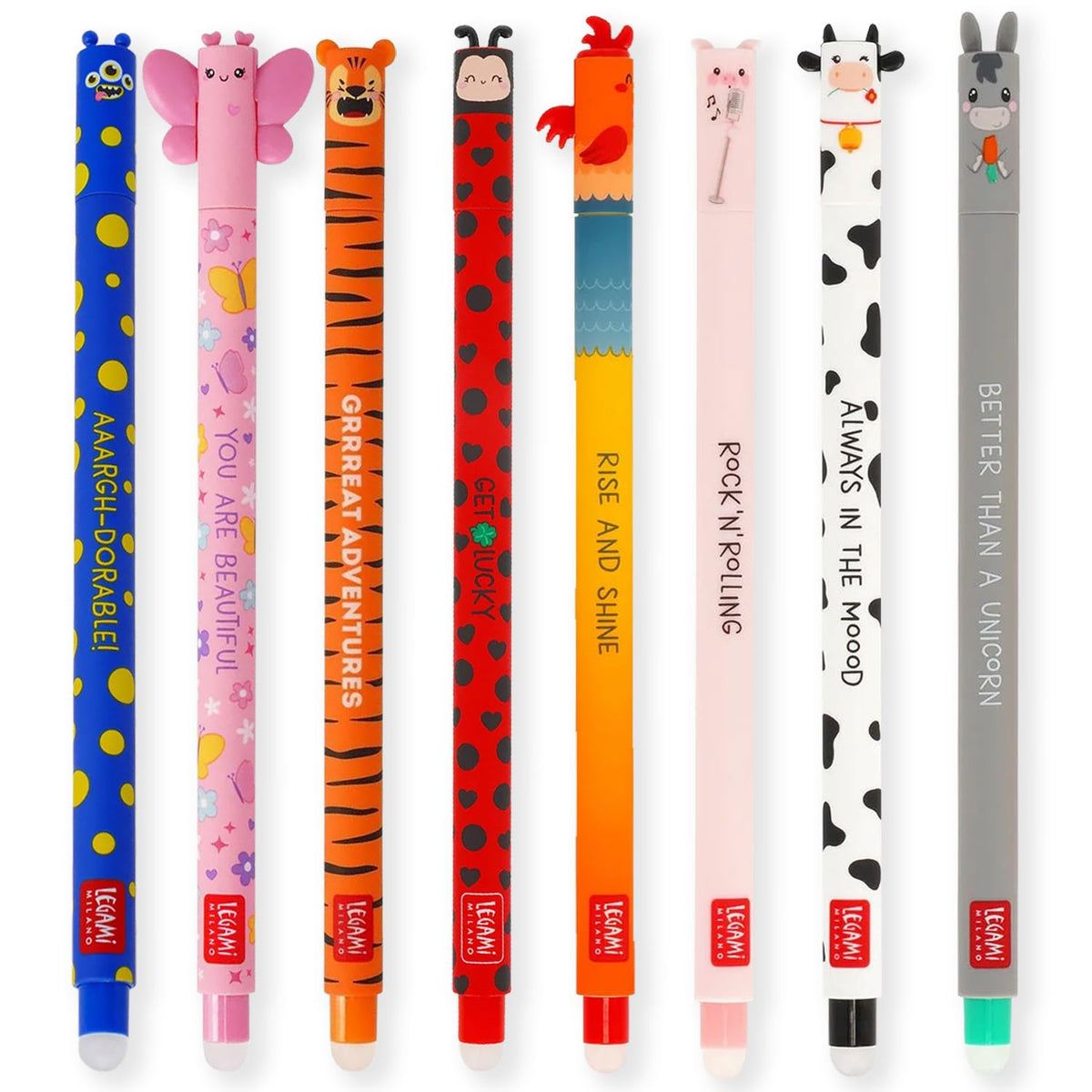 LEGAMI - Set of 8 Erasable Gel Pens with Thermosensitive Erase Ink, Range of ink colours & barrel