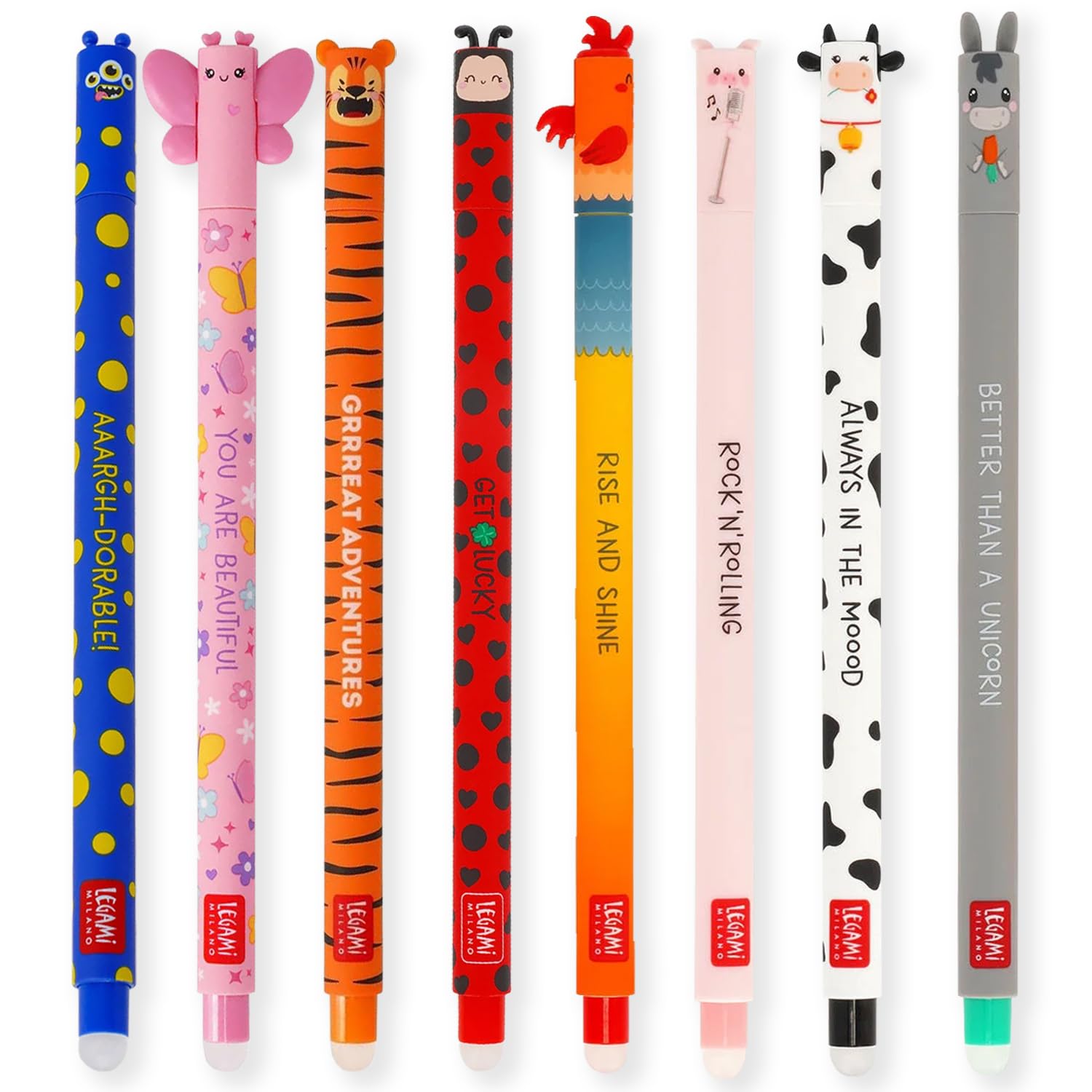 LEGAMI - Set of 8 Erasable Gel Pens with Thermosensitive Erase Ink, Range of ink colours & barrel