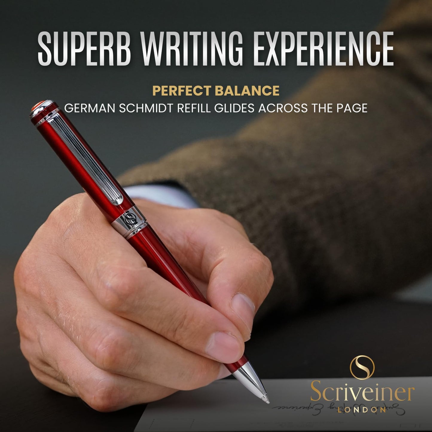 Scriveiner Personalized Deep Crimson Red Ballpoint Pen - Stunning Red Lacquer Luxury Pen with