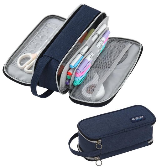 Large Pencil Case for Boys Teens Kids Organizer Zipper Pencil Pouch Blue