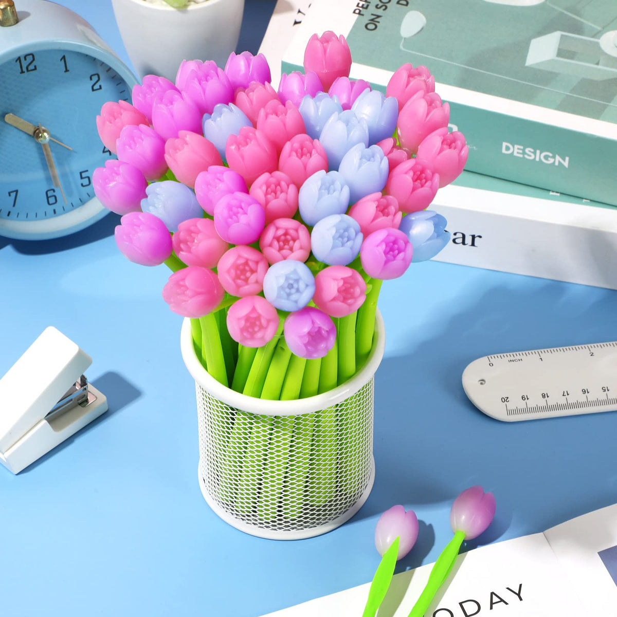 SANNIX Color Changing Tulip Flower Pens, 50Pcs Novely Fun Tulip Gel Ink Pen