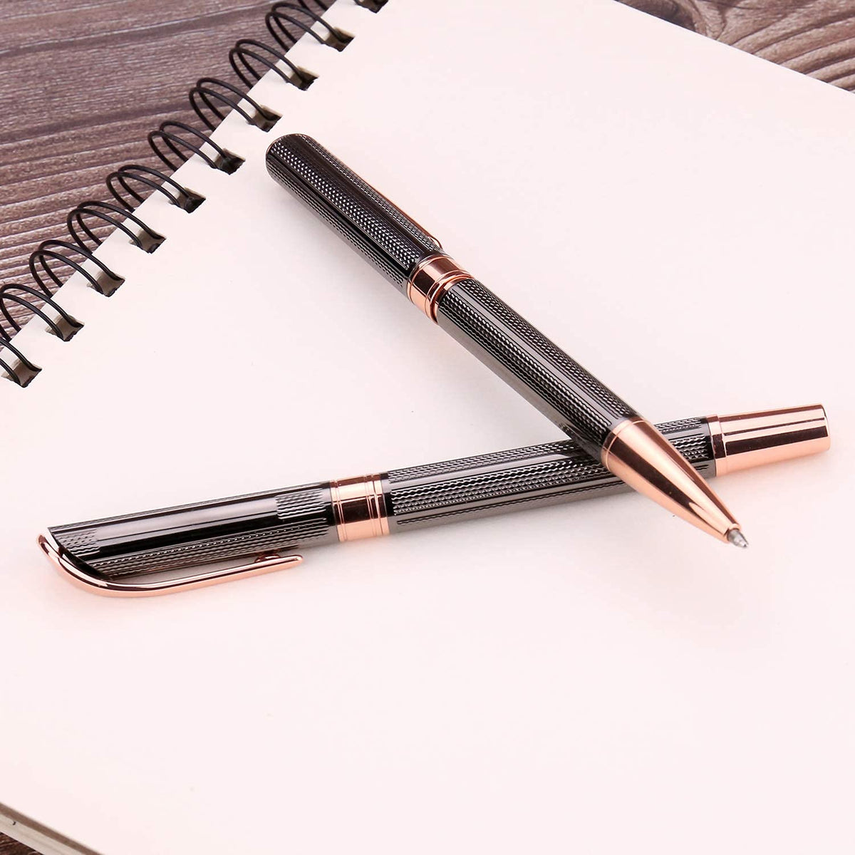 SHALORY Ballpoint and Rollerball Pen Set, Stylish Line Engraved Metal Pen Elegant Smooth Writing
