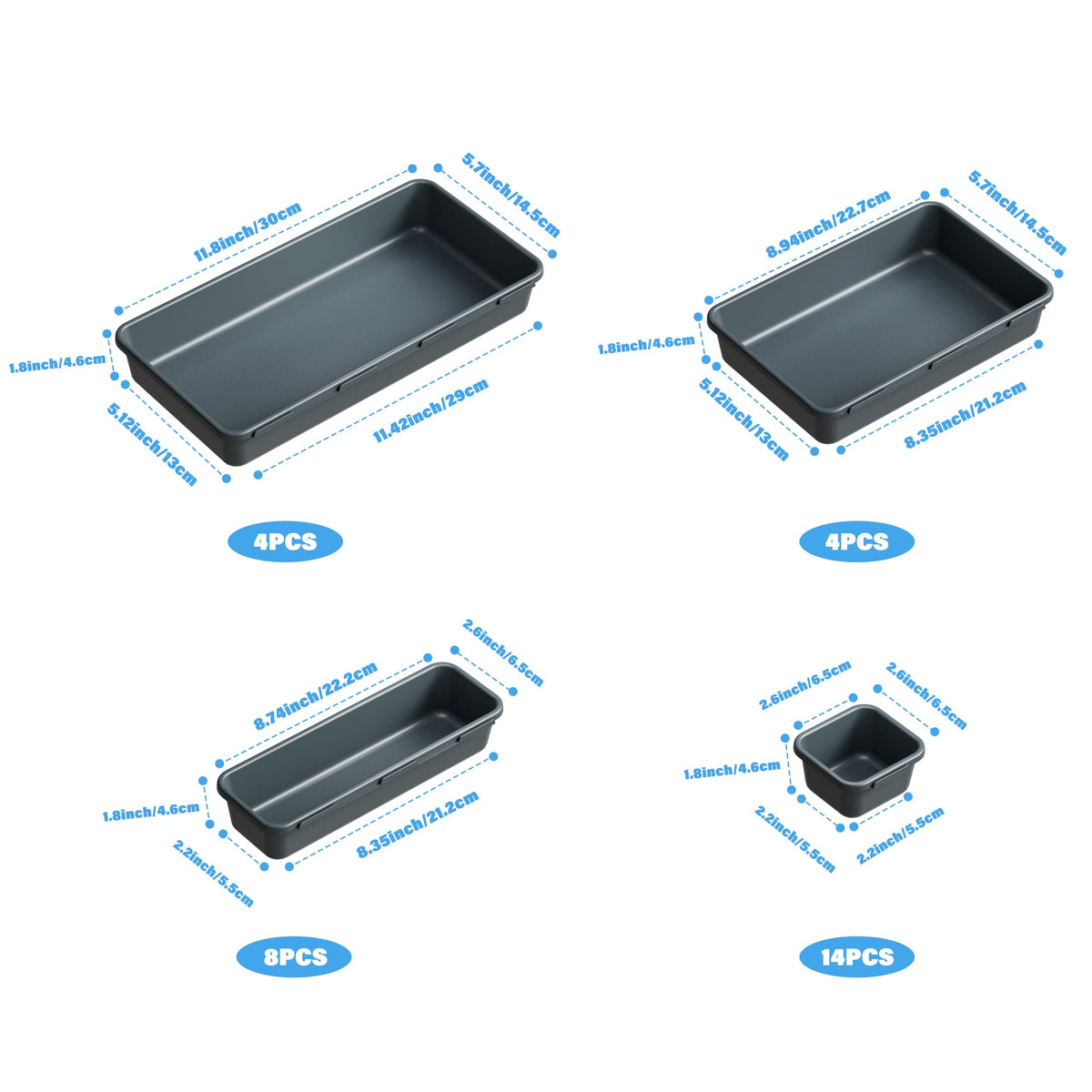 Gonice 30PCS Drawer Organizer Bins,Black Desk Drawer Organizer Tray