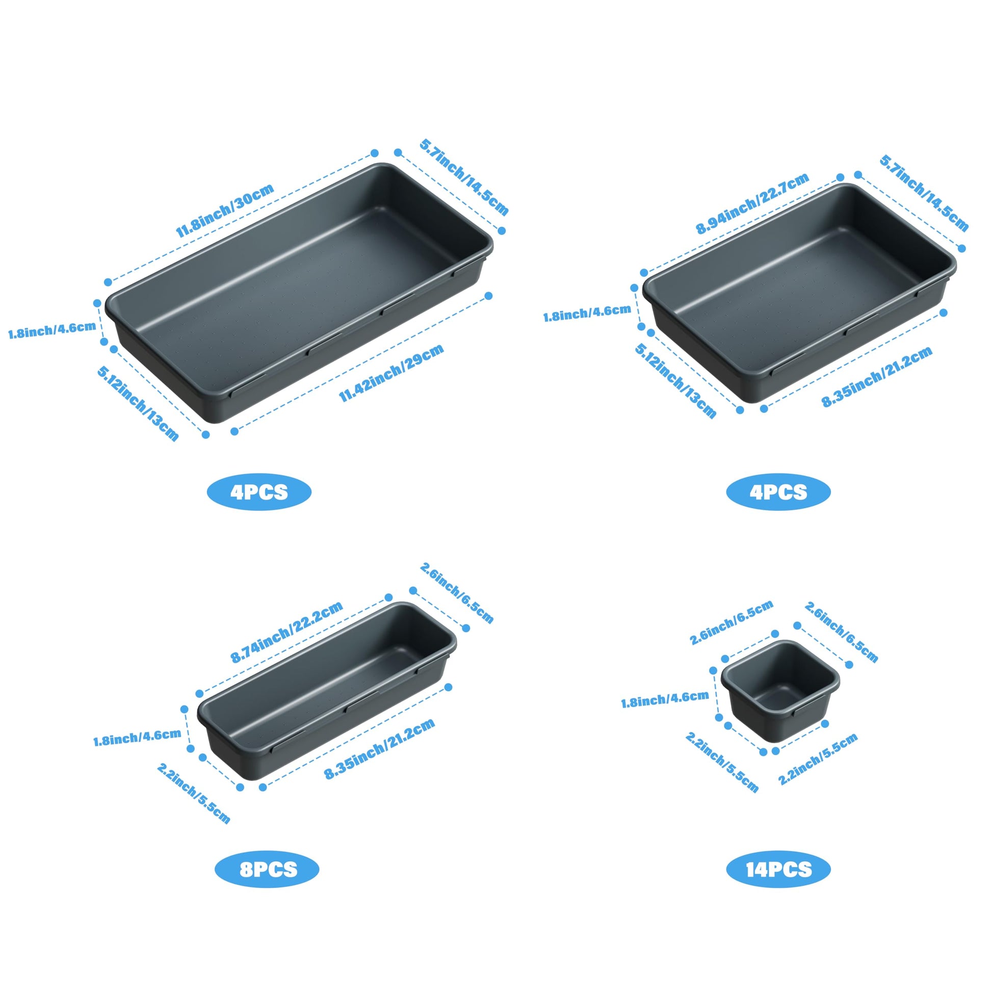 Gonice 30PCS Drawer Organizer Bins,Black Desk Drawer Organizer Tray
