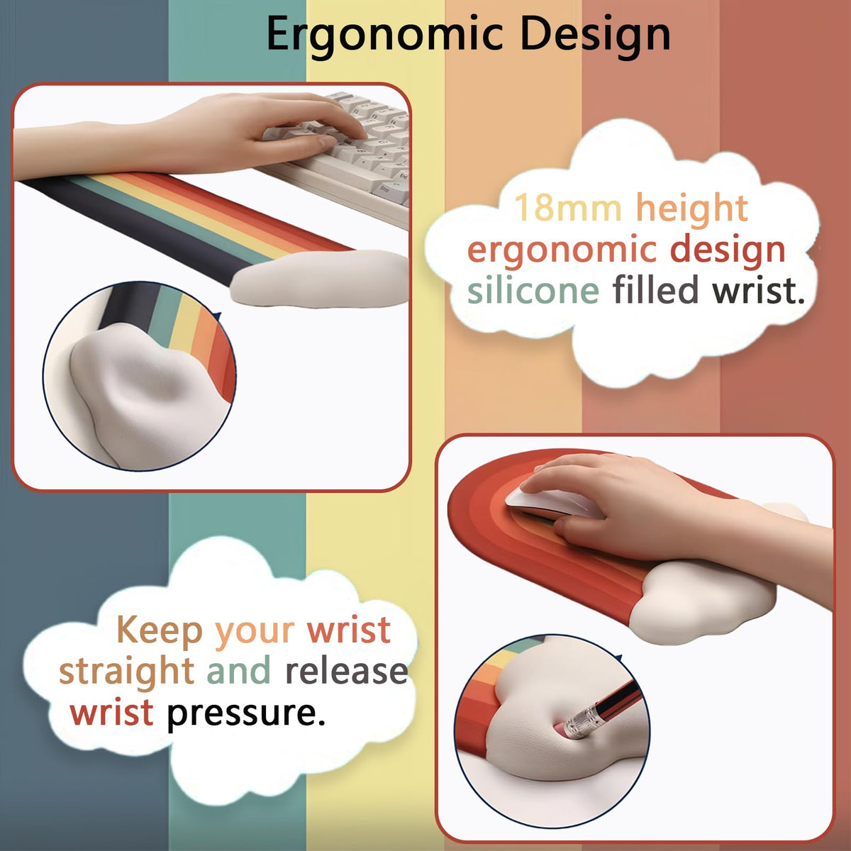 Gel Cloud Keyboard Wrist Rest Cute Rainbow Mouse Pad with Wrist Rest for Computer Keyboard and