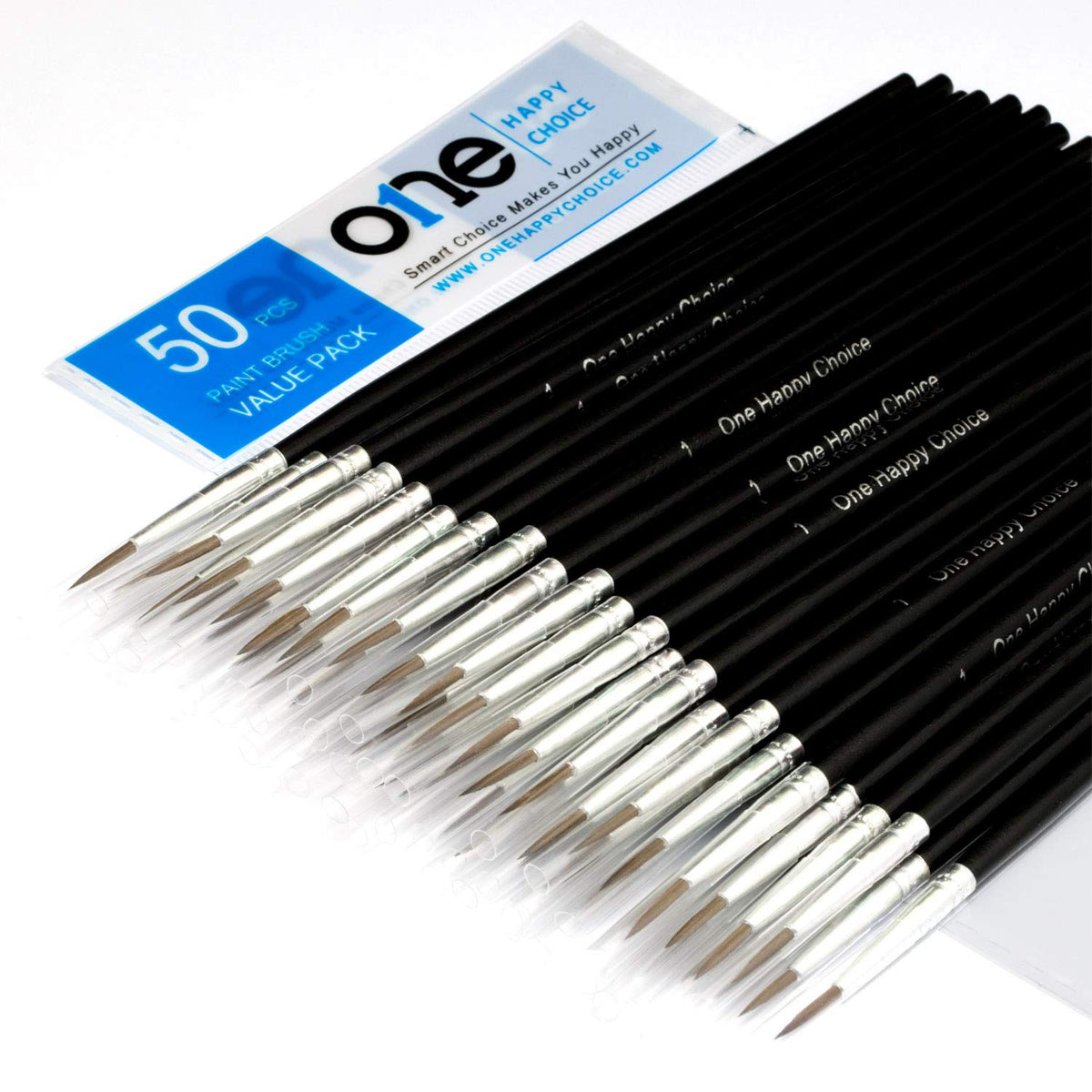 50 Pcs Fine Detail Synthetic Paint Brush Set, Pointed Round Size #1 Large