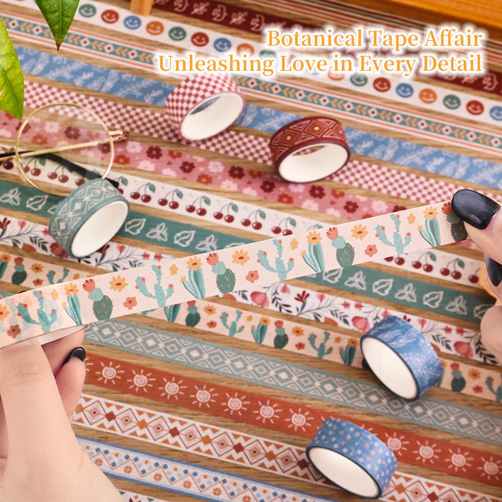 icceemee 20 Rolls Bohemia Theme Washi Tape Set,Writable Decorative Tapes for Scrapbooking, Junk