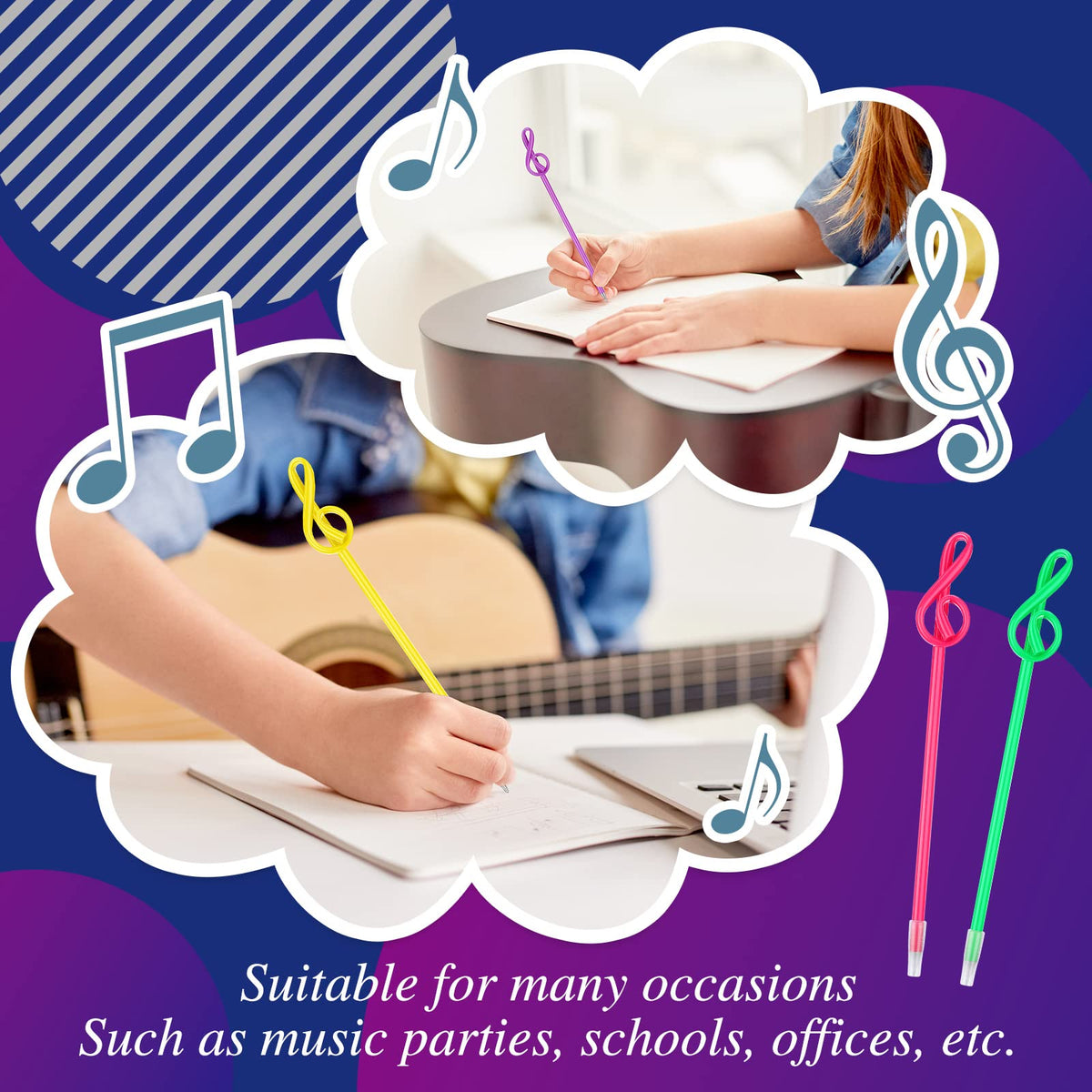Lincia 100 Pcs Music Note Pens Bulk Musical Ballpoint Pens, Mixed Colors