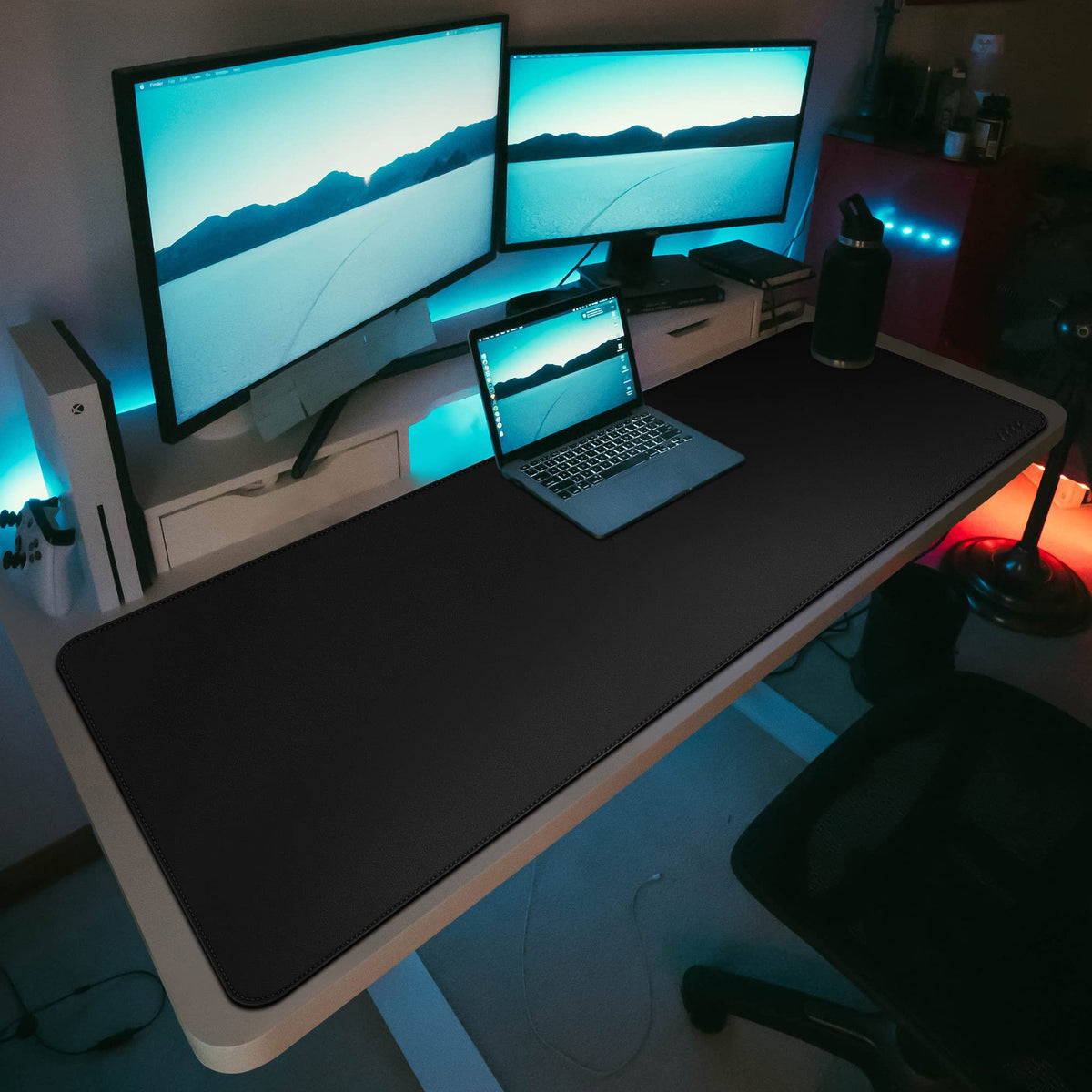 Vyaaa 63" x 24" PU Leather Desk Mat, Black Large Mouse Pad