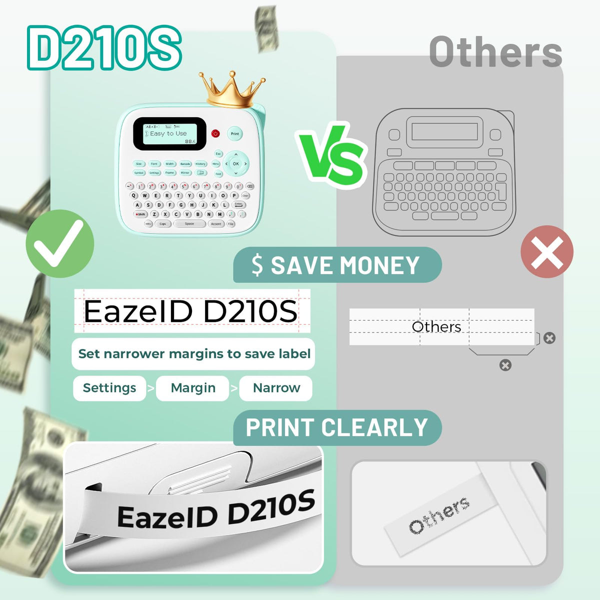 EazeID D210S Label Maker Machine with-Tape for Kids School Supplies, Green