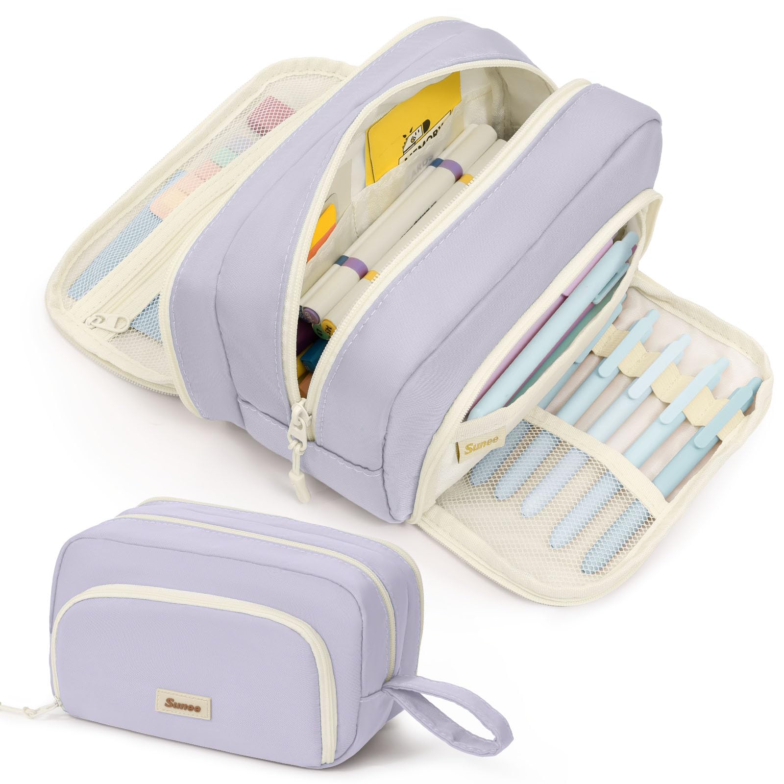 SUNEE Large Pencil Case, Big Capacity Pen Pouch with 3 Compartments, Kawaii Pencil Bag with Zipper
