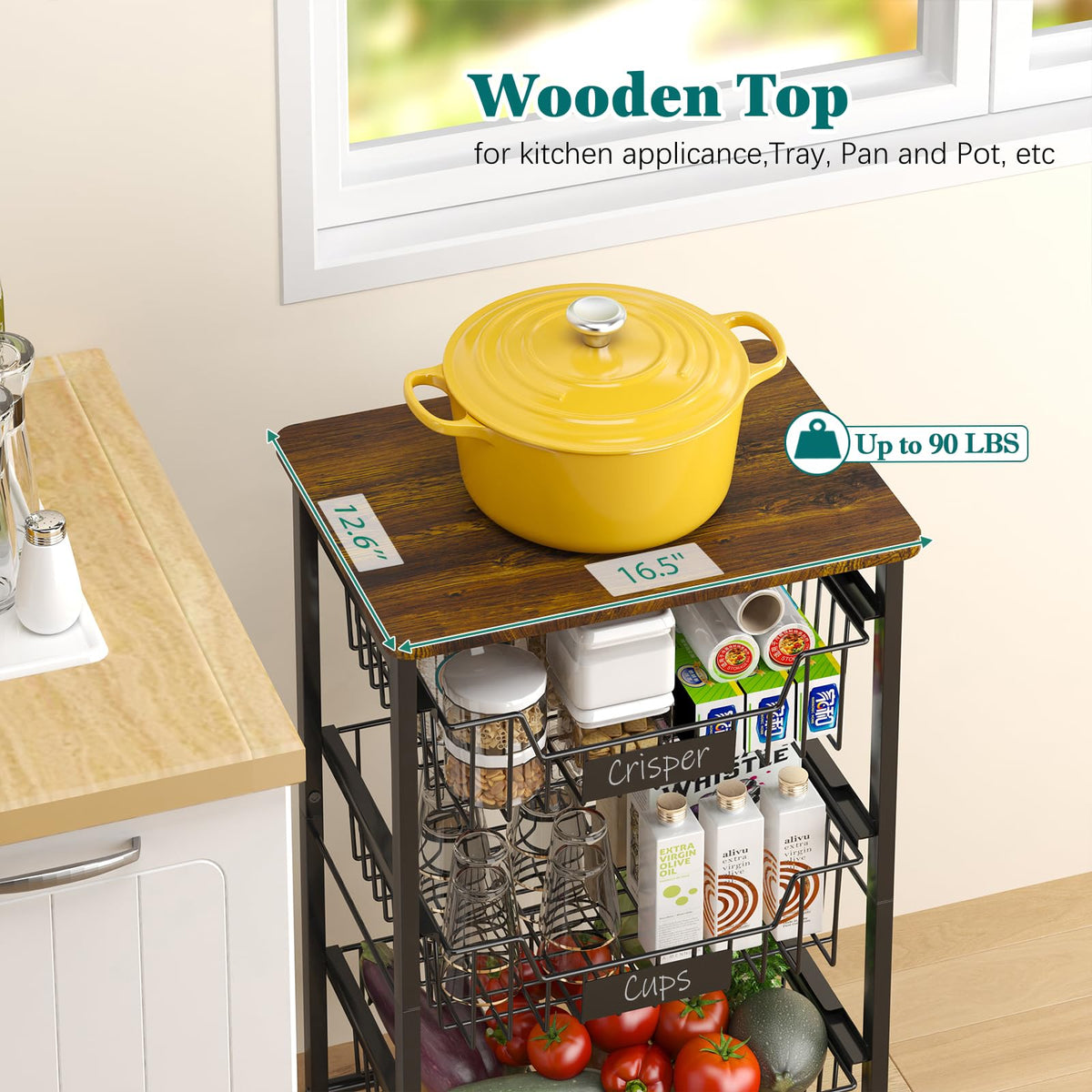 CHLORYARD 5-Tier Vegetable Fruit Basket Kitchen Storage Rolling Cart on Wheels with Pull-Out