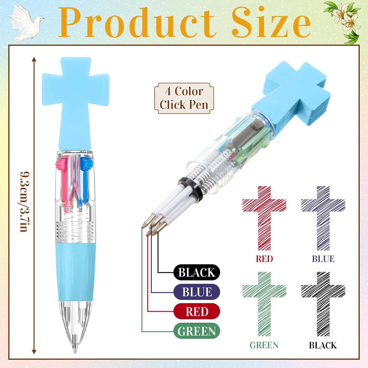 Kosiz 48 Pcs 4 in 1 0.5mm Cross Multicolor Ballpoint Pens Christian Gifts