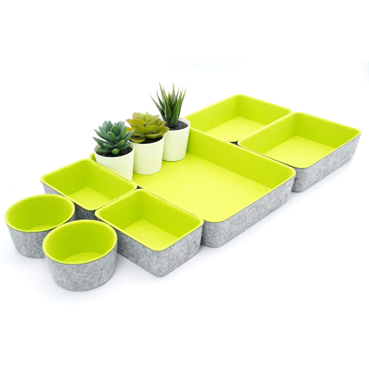 Welaxy Felt Drawer Organizer Bin 7 pc Green Desk Nightstand Catchall Tray