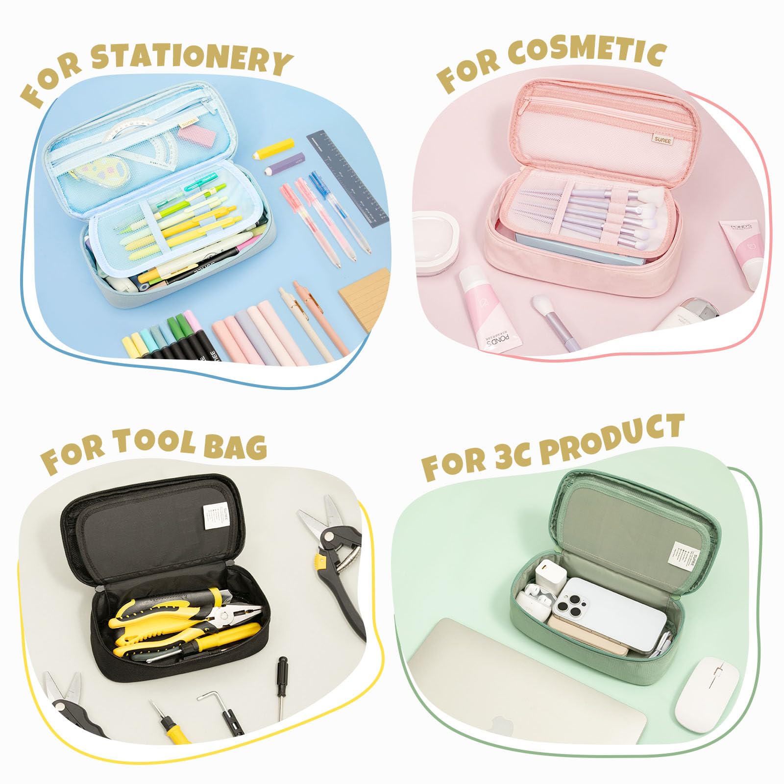 SUNEE Cute Pencil Case, Large Capacity Pencil Pouch, Big Storage Organizer for Stationery, Zipper