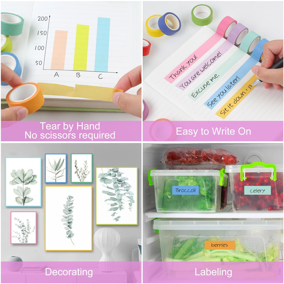 Phinus Washi Tape Set, 16 Pack Decorative Tape, Multicolor, 15mm x 3m, Reusable, Ideal for Gift