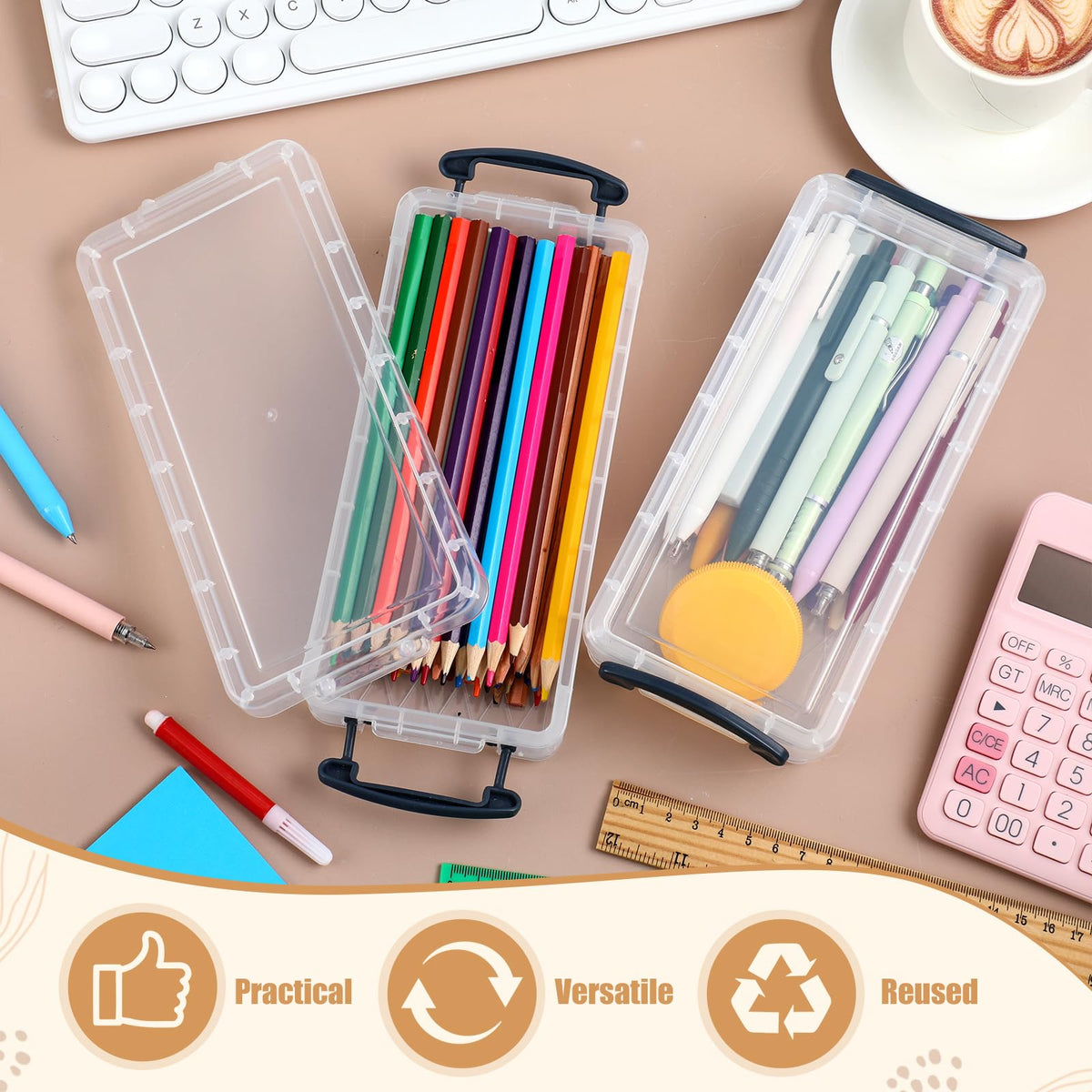 Gueevin 12 Pcs Pencil Box Clear Plastic Pencil Case, Grey