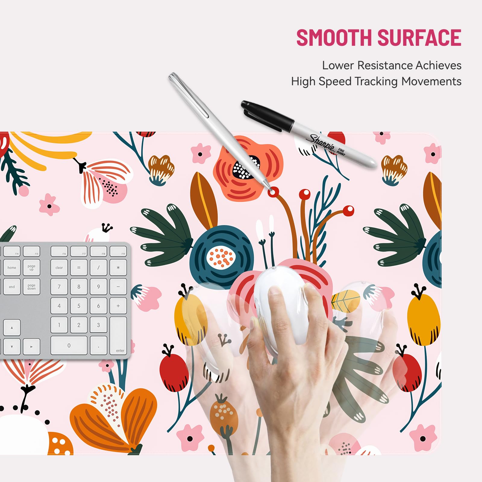 Stanoha Cute Desk Mat for Keyboard Desktop Extra Large Mouse Pad, Floral