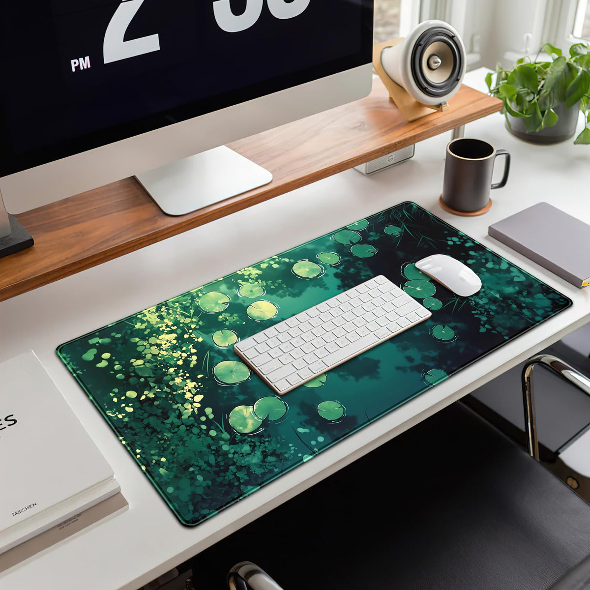 Lily Desk Mat Green Mouse Pad Large Cute Pond Desk Pad Gaming Mousepad XXL 31.5''X15.7'' Plant