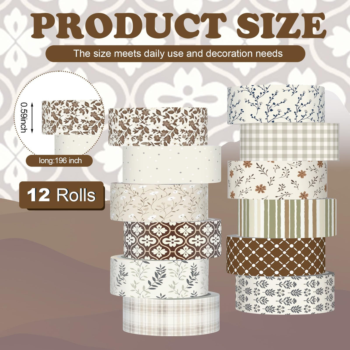 YooNotee 12 Rolls Floral Washi Tape Set,Vintage,Neutral