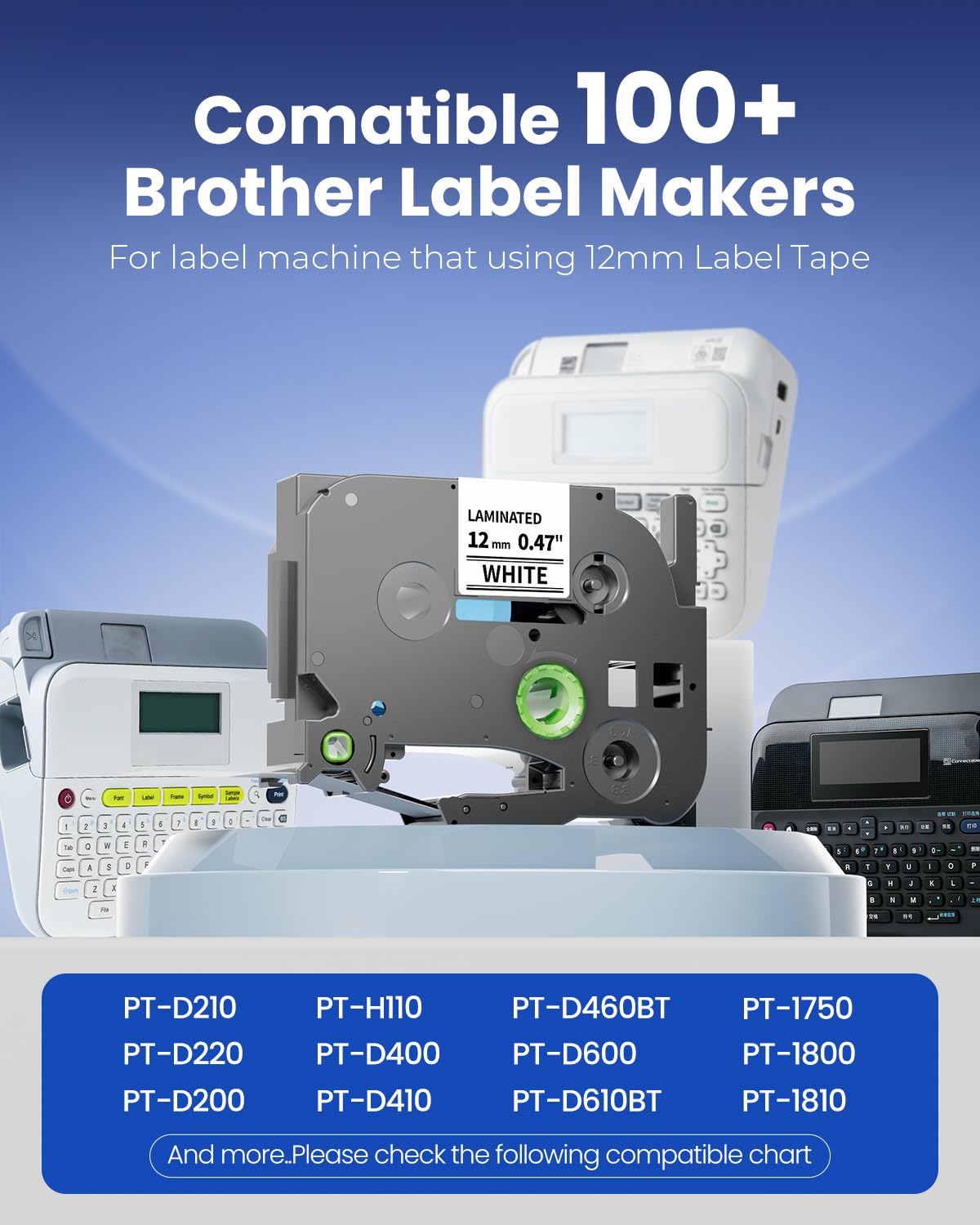 TZe TZ 12mm 0.47 Laminated Clear Tape Replace for Brother Label Maker Tape