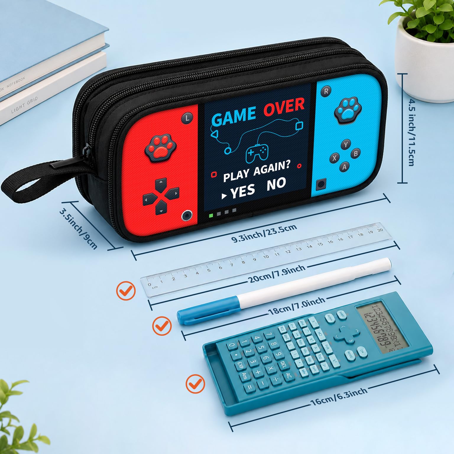 Easozoom Game Controller Pencil Case for Boys Kids Teens, Large Capacity Pencil Pouch with 3