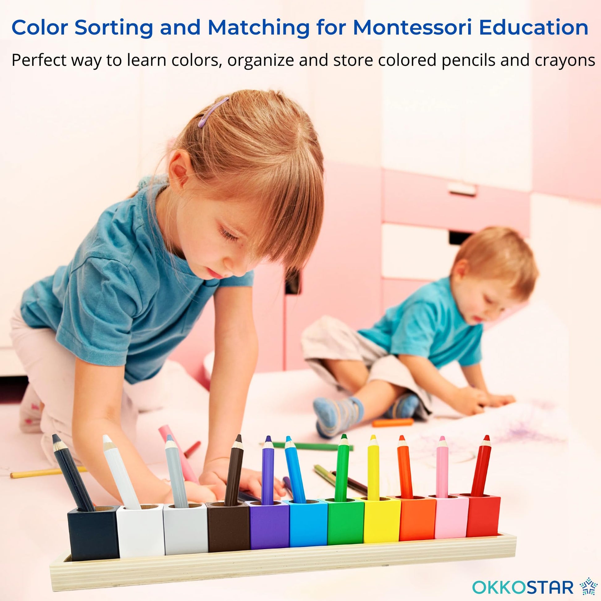 OKKOSTAR Montessori Crayon Holder for Kids - Craft Supply Organizer - Classroom Storage Caddy Case
