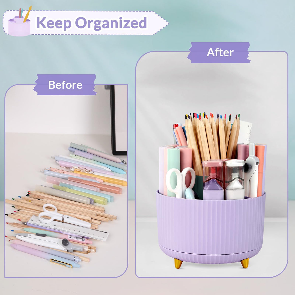 SKYDUE 2 Pack Pen Holder, 360 Degree Rotating Pencil Holder for Desk Organizer, Rotating Desktop