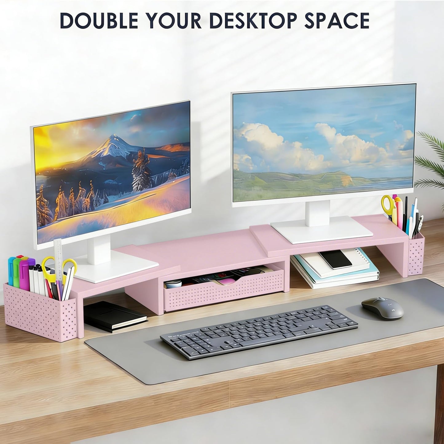 Spacrea Dual Monitor Stand Riser with Drawer and 2 Pen Holders