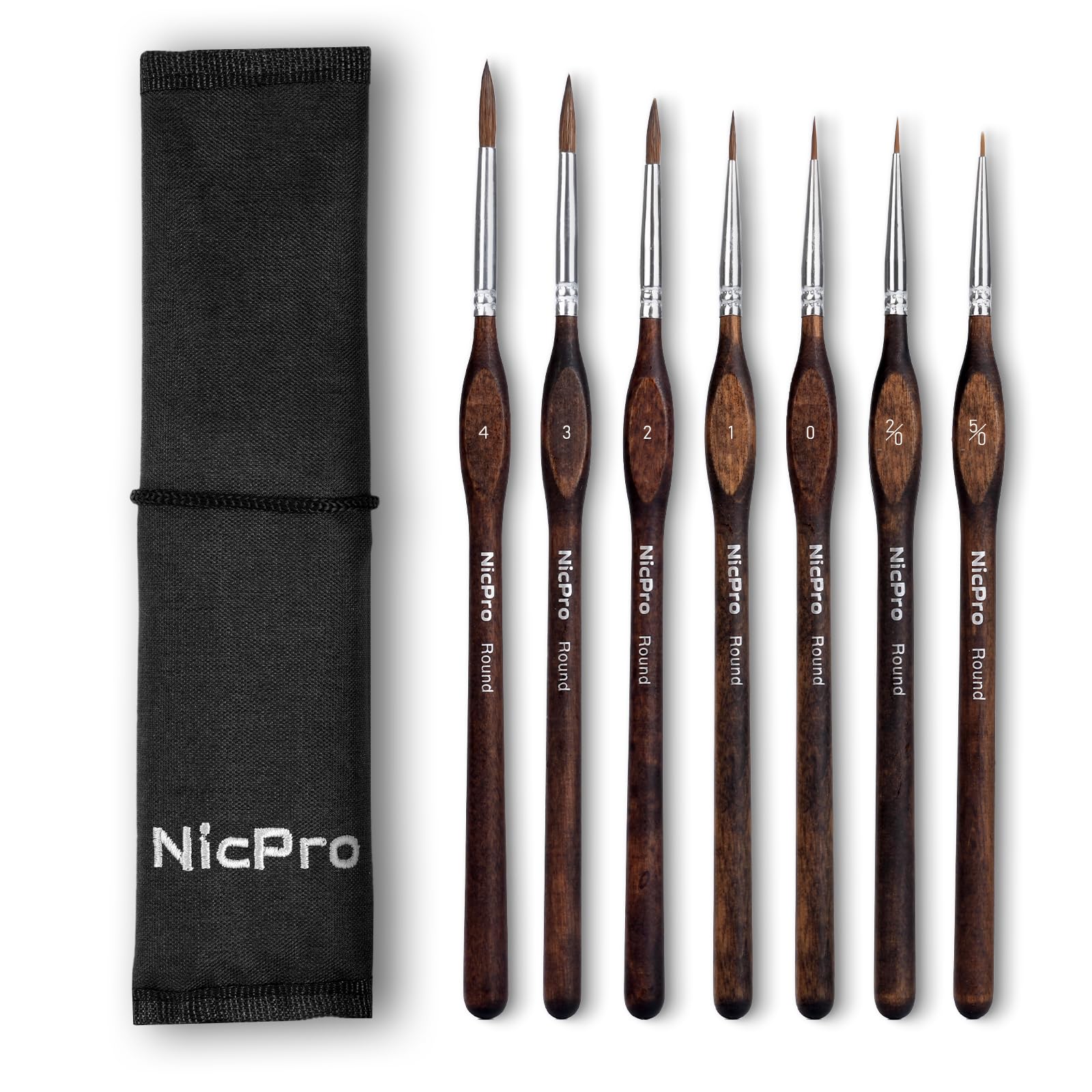 Nicpro 7pcs Kolinsky Sable Miniature Paint Brushes with Cloth Roll