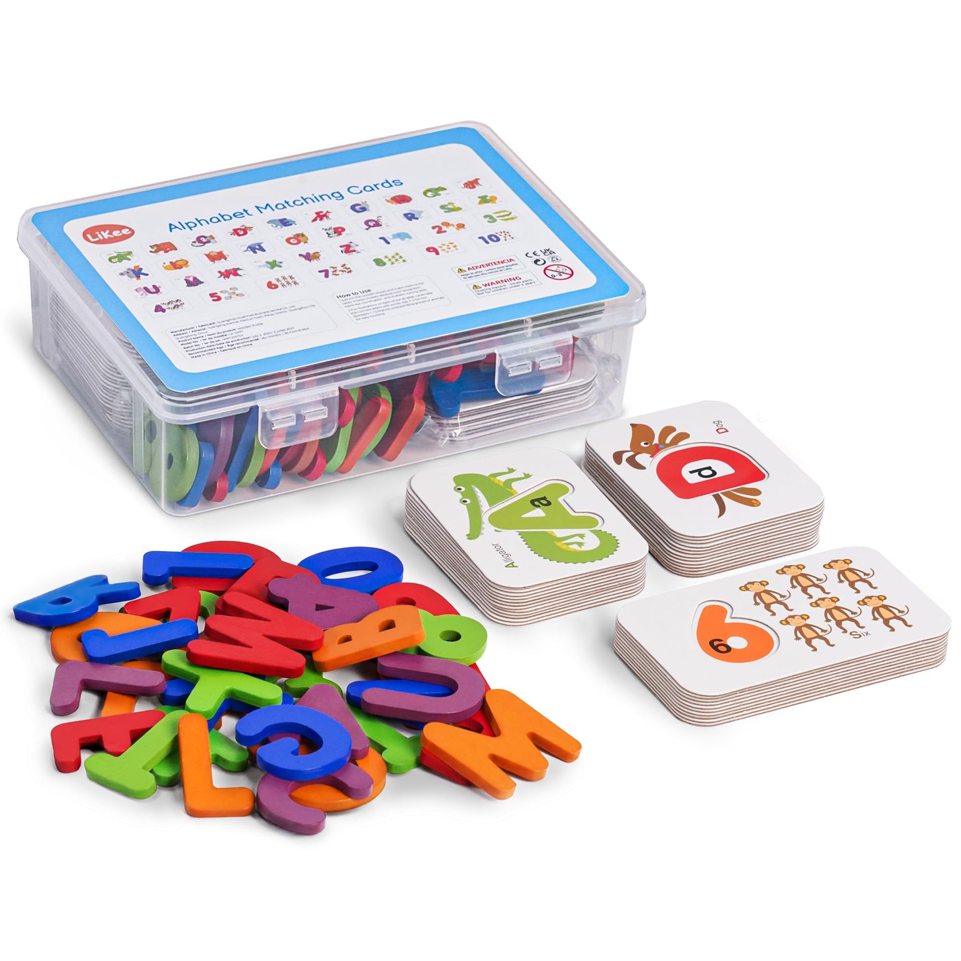 LiKee Alphabet Flash Cards Wooden Letter Puzzle ABC Sight Words Matching Games Counting Board