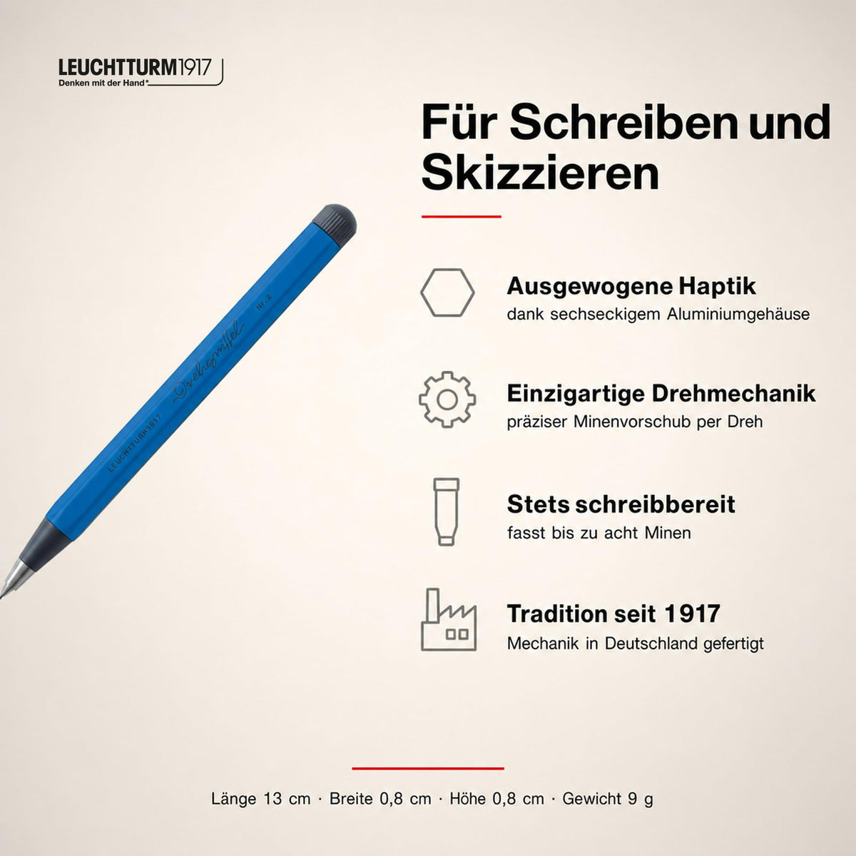 LEUCHTTURM1917 - Drehgriffel Mechanical Pencil - Refillable Writing Stylus with 0.7 mm HB Graphite