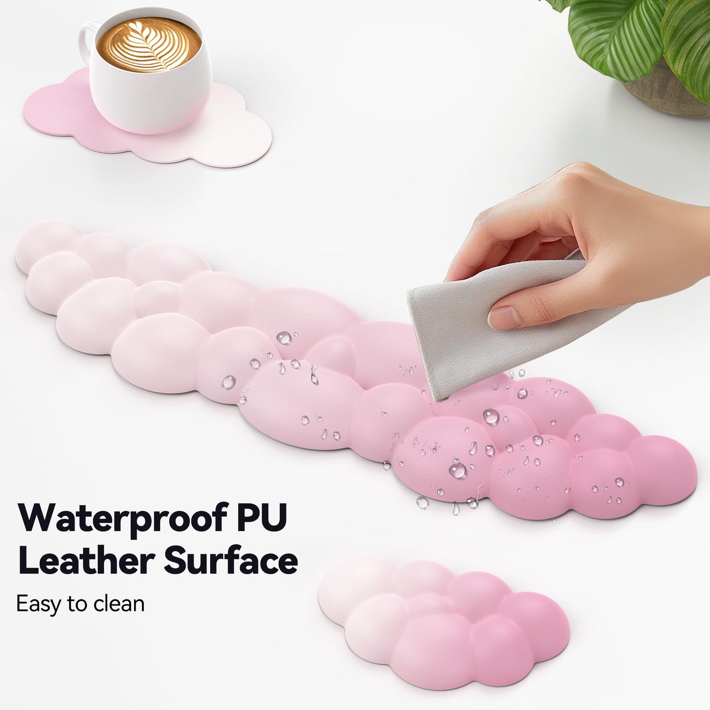 TECKNET Cloud Keyboard Wrist Rest Set, Cloud Wrist Rest with Non-Slip Base, PU Leather Wrist Pad