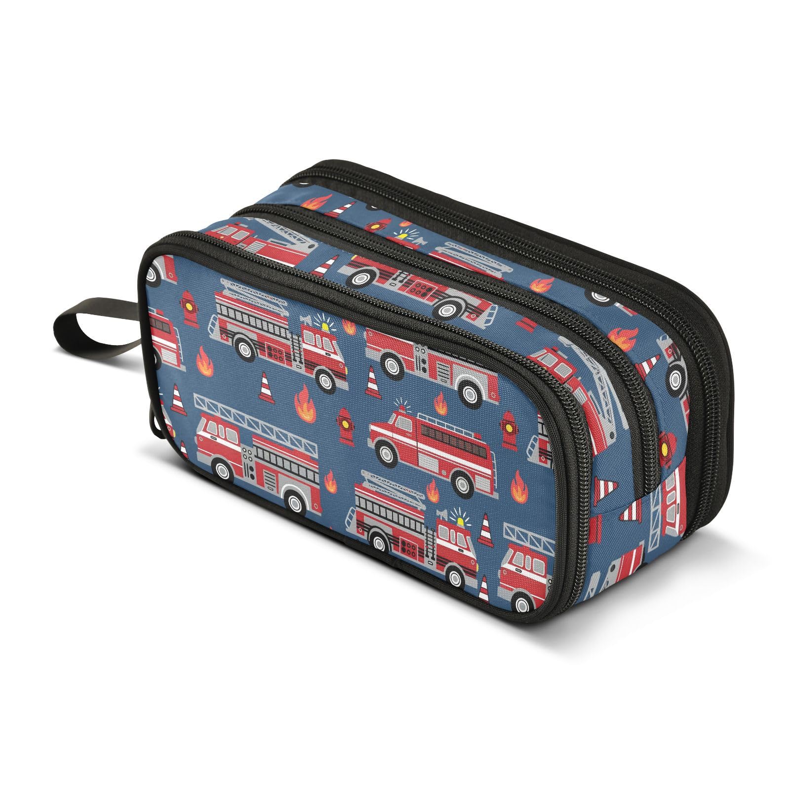 BOENLE Fire Trucks Pencil Case Box Boys Girls Large Pencil Pouch with Zipper Compartments Big