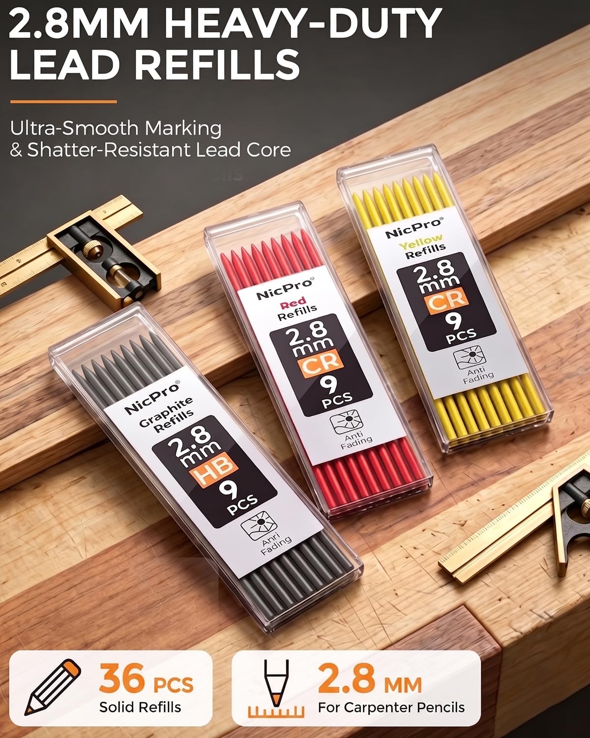 Nicpro Carpenter Pencils with Sharpener & Sleeve, 2Pack Construction Pencil