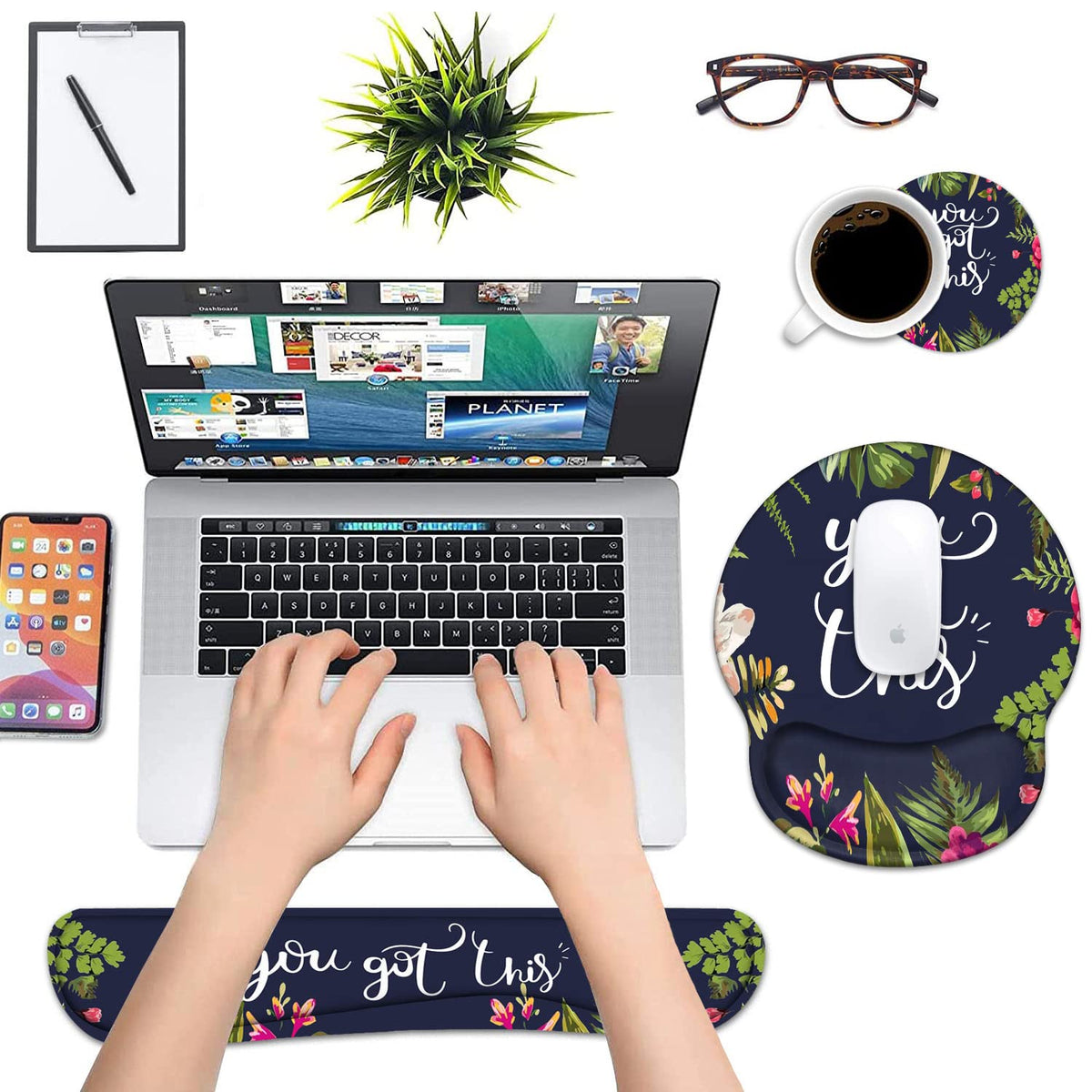 Keyboard Wrist Rest and Mouse Pad Wrist Support Set with Coasters, You Got This Inspirational Quote