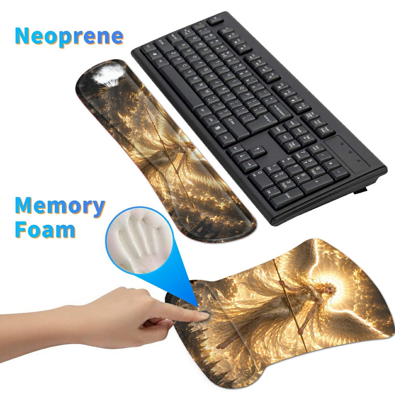 3-in-1 Ergonomic Memory Foam Keyboard Wrist Rest Pad Set, Girl Angel