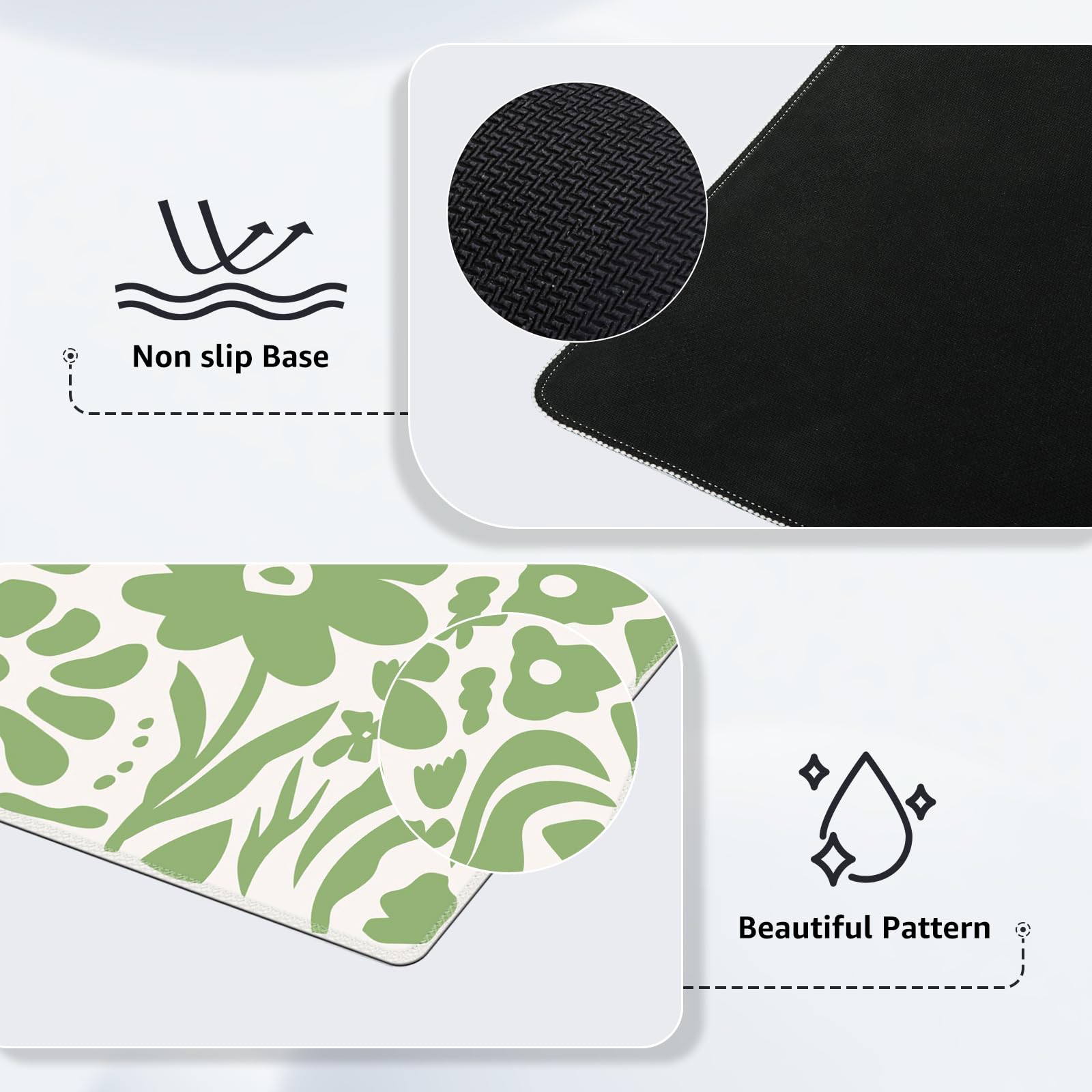 iCasso Desk Mat, Desk Matt for Desktop, Cute Desk Pad Mat, Green Flowers
