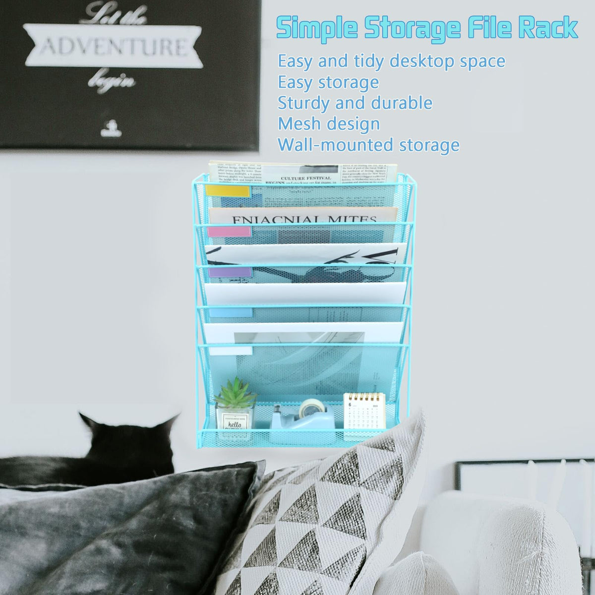 ideallife 5 Pockets Mesh Wall File Holder Organizer with Bottom Flat Tray, Office Hanging File
