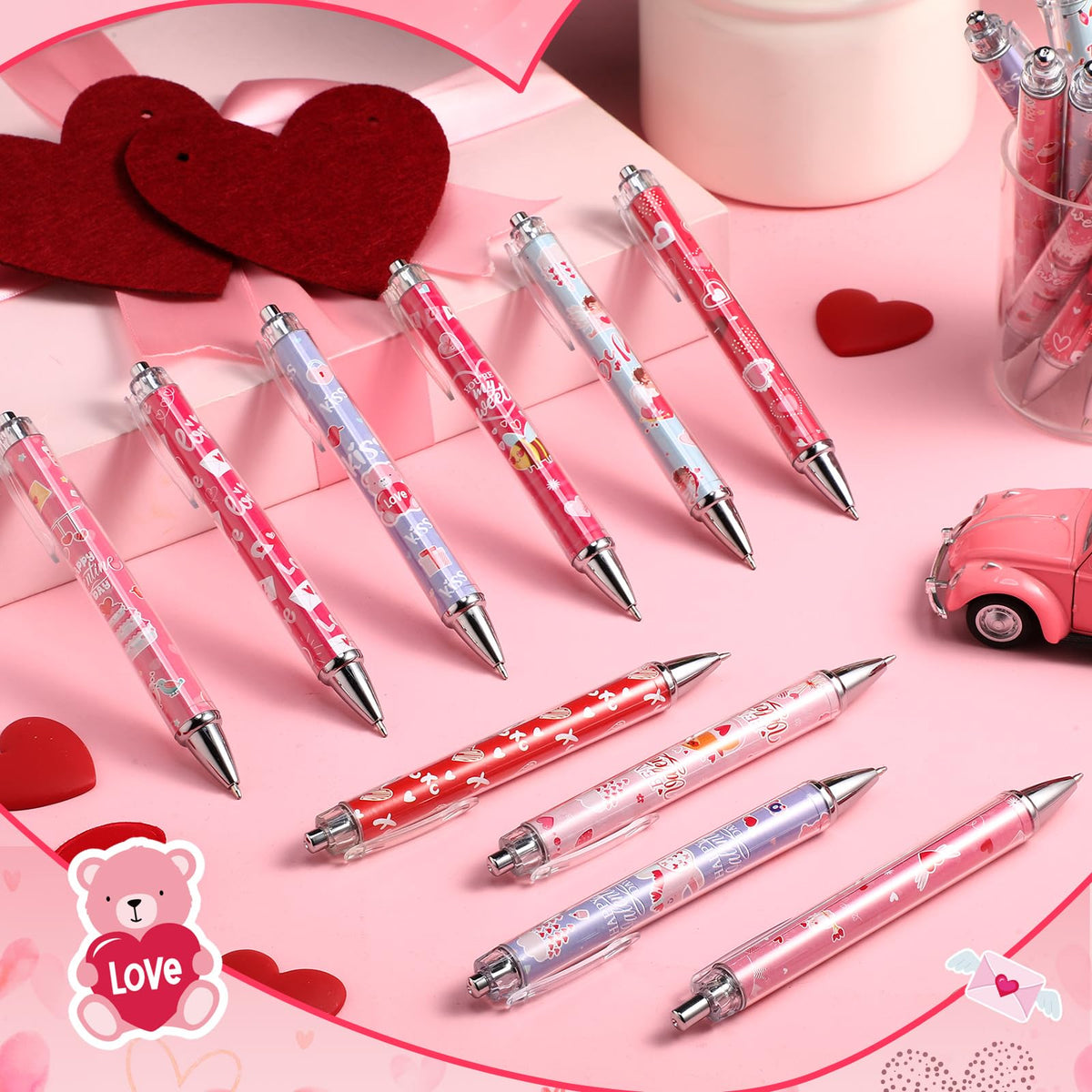 Dispowreath 48 Pcs Valentines Day Pens Bulk Valentine Gift Pen Set Heart Pens Love Gel Ink Pen Cute
