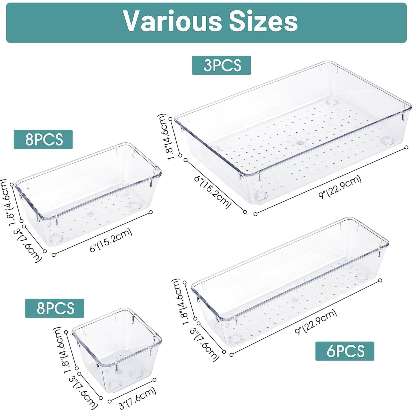 25 PCS Clear Plastic Drawer Organizer, Makeup Organizers and Storage Bins
