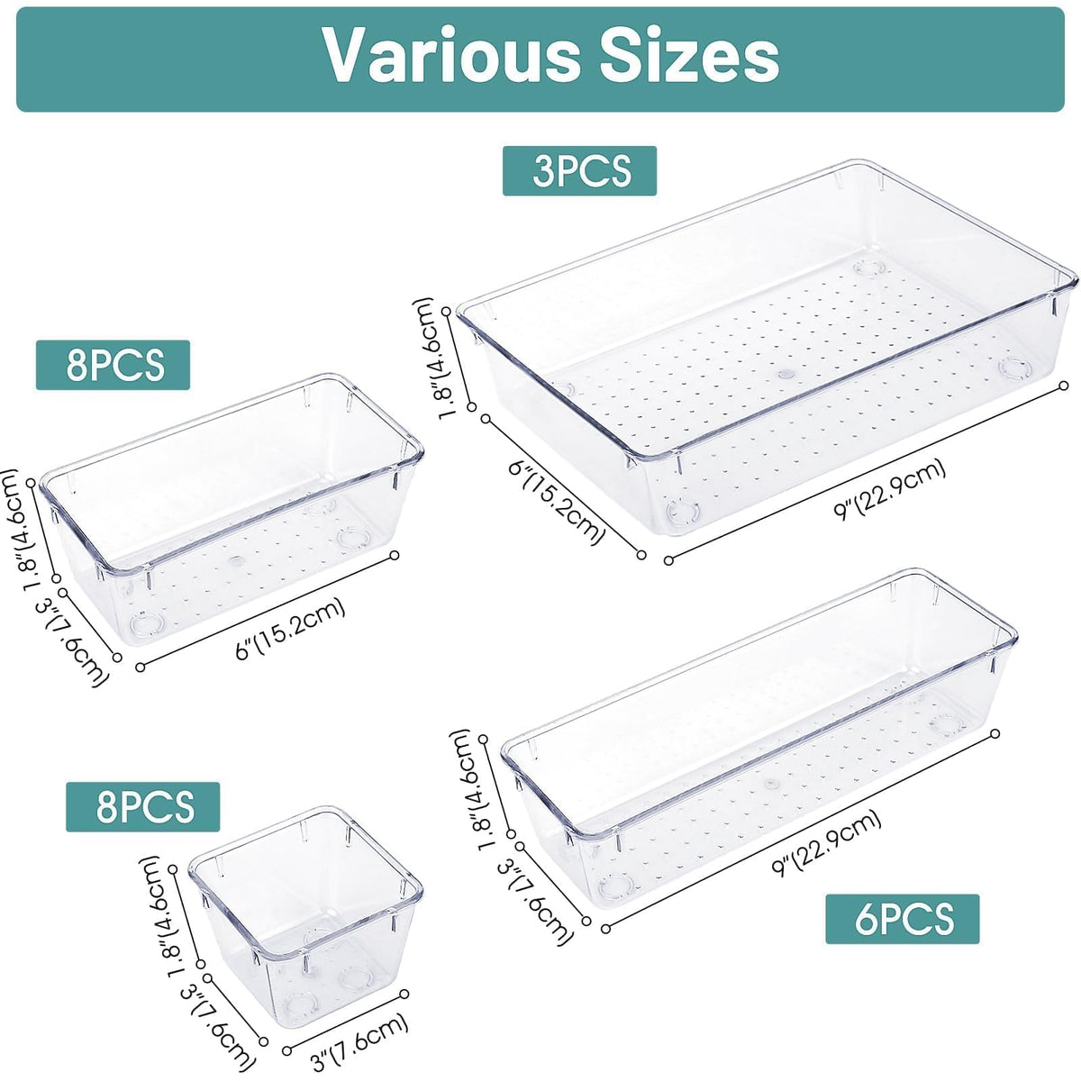 25 PCS Clear Plastic Drawer Organizer, Makeup Organizers and Storage Bins
