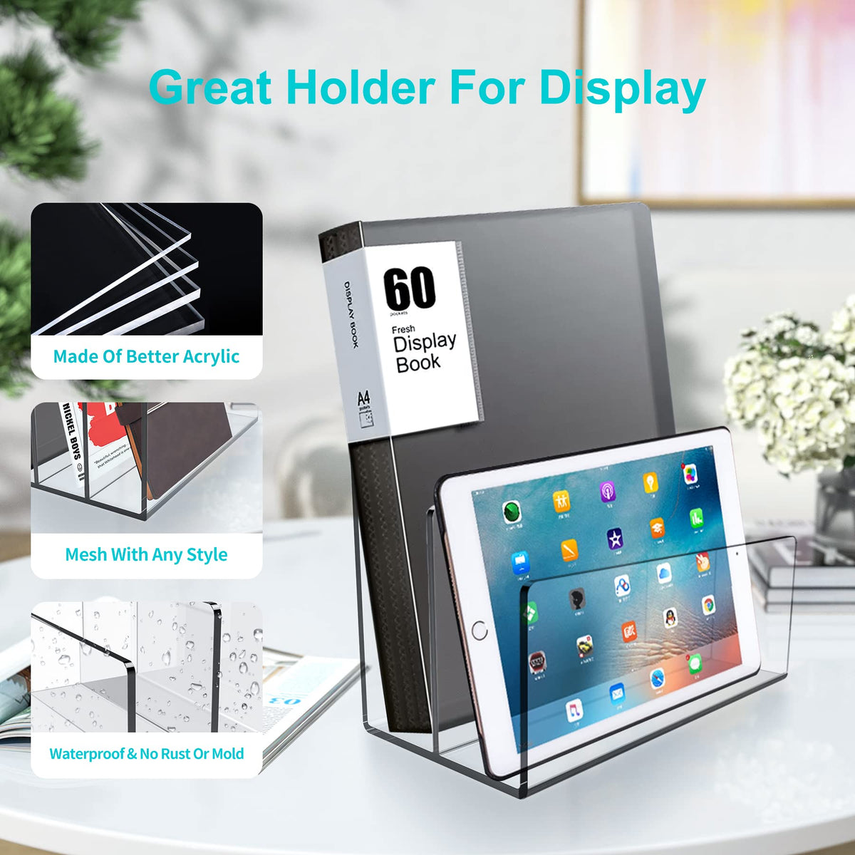 Boloyo Acrylic File Holder,2PC 2 Sections Clear File Organizer Mail Letter Sorter Desktop Folder