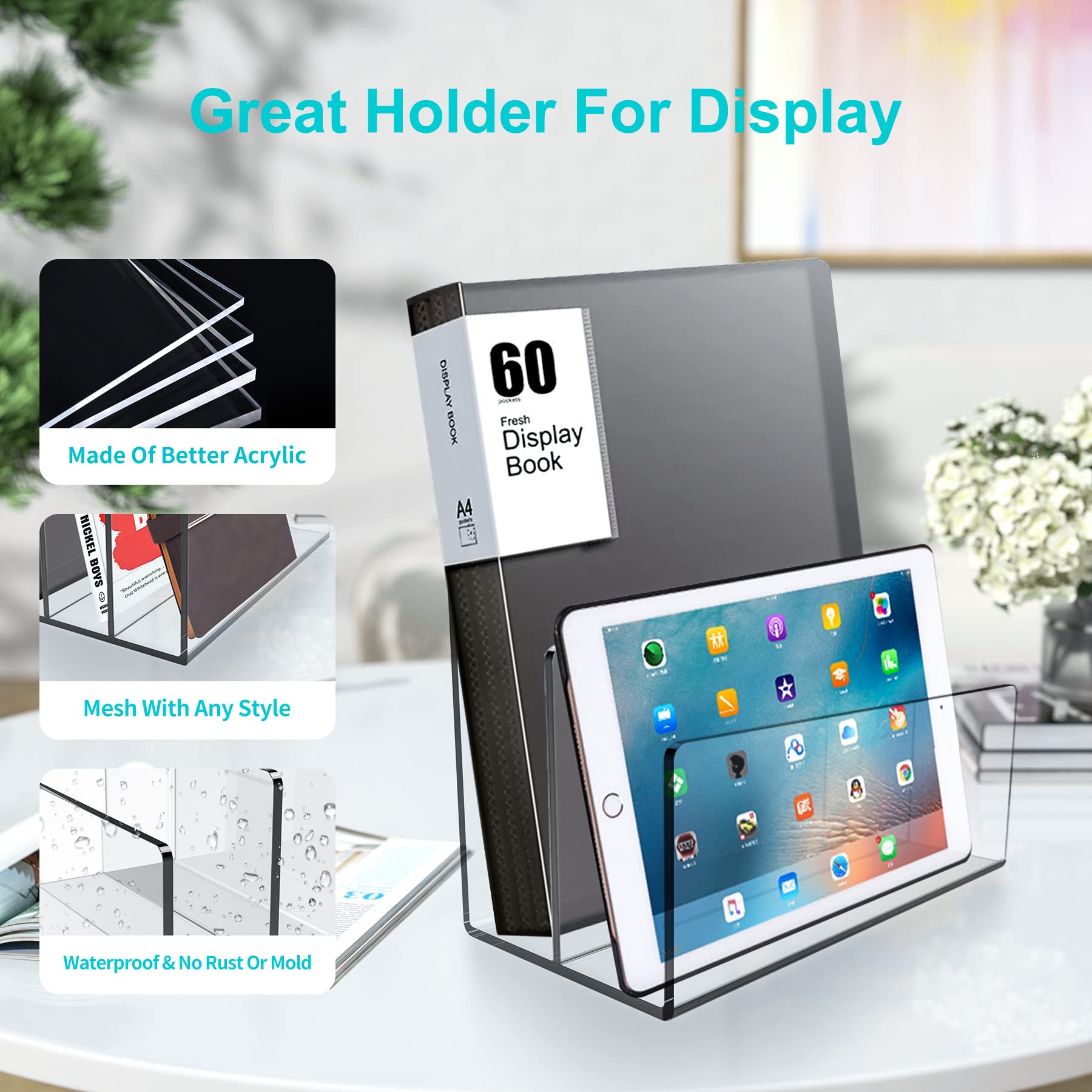 Boloyo Acrylic File Holder,2PC 2 Sections Clear File Organizer Mail Letter Sorter Desktop Folder