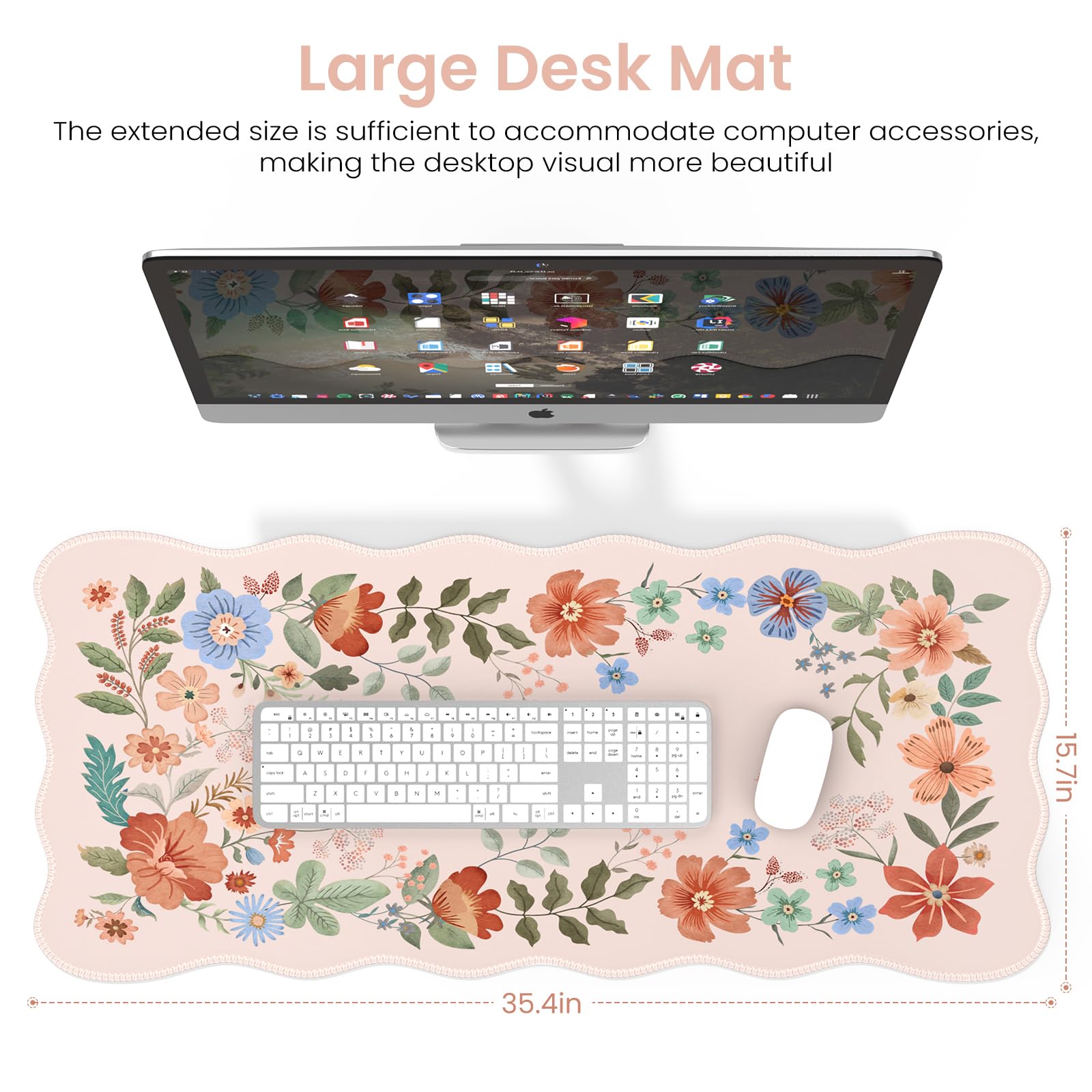 HAOCOO Cute Desk Pad for Desktop Setup, Large Keyboard Mat(Light Pink)