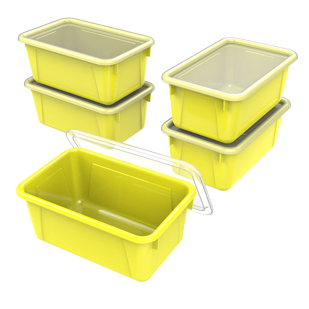 Storex Small Cubby Bins – Plastic Storage Containers for Classroom with Non-Snap Lid, 12.2 x 7.8 x