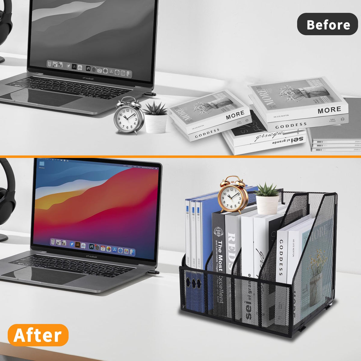 HMXLJJY Mesh Metal A4 Magazine File Holder, Desktop 4 Sections Document Holder Office File Storage