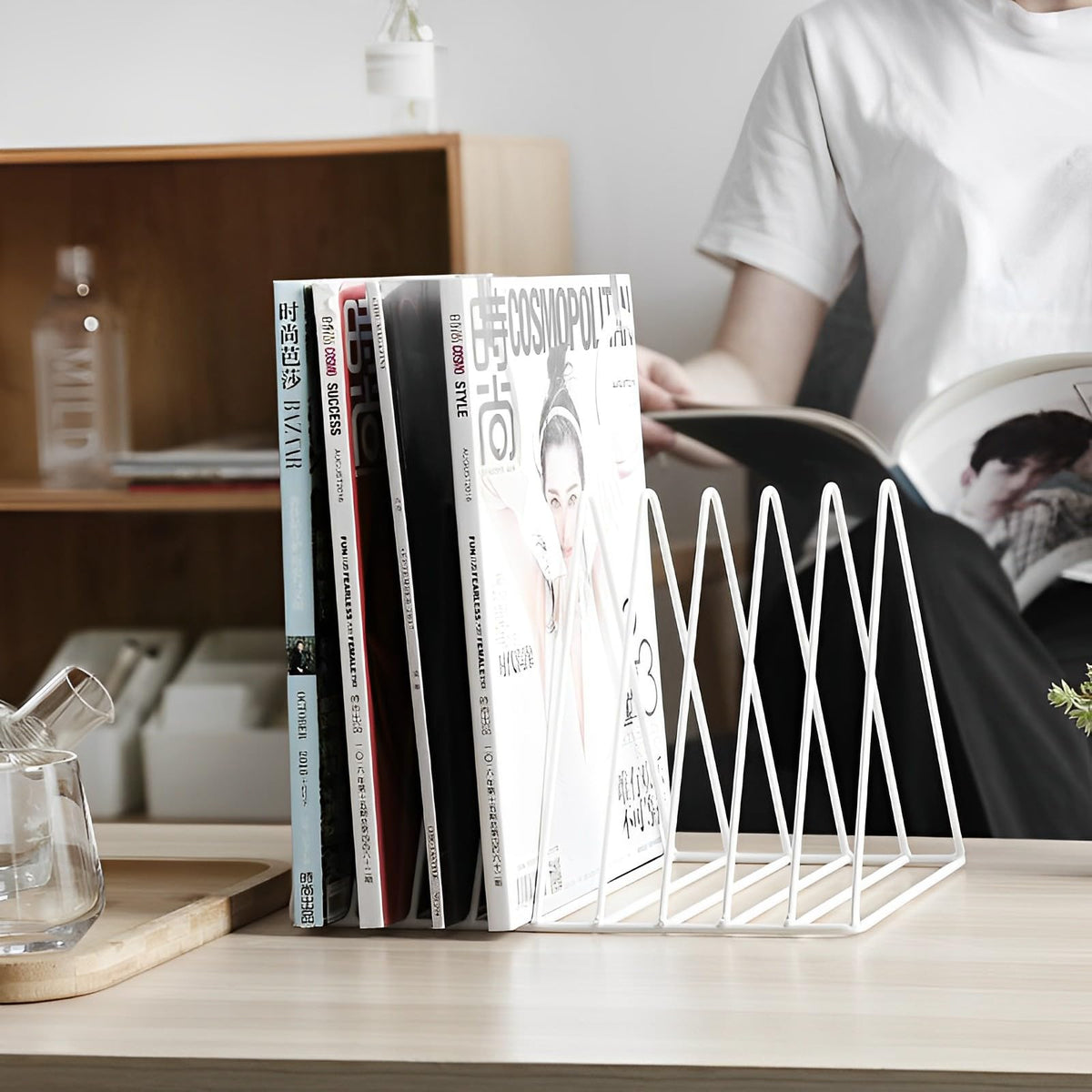 Sooyee 2 Pack 9 Slot White Magazine Holder, Desktop File Sorter Organizer Triangle Bookshelf Decor